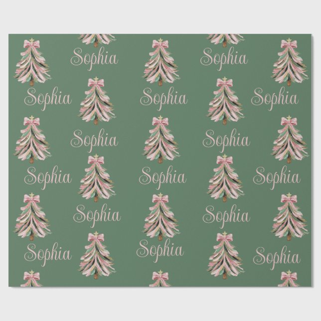 Croquette-Bogen-Weihnachtsbaum personalisierter Na Geschenkpapier (Flach)