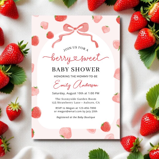 Croquette Bow Strawberry Berry Sweet Baby Dusche Einladung (Von Creator hochgeladen)