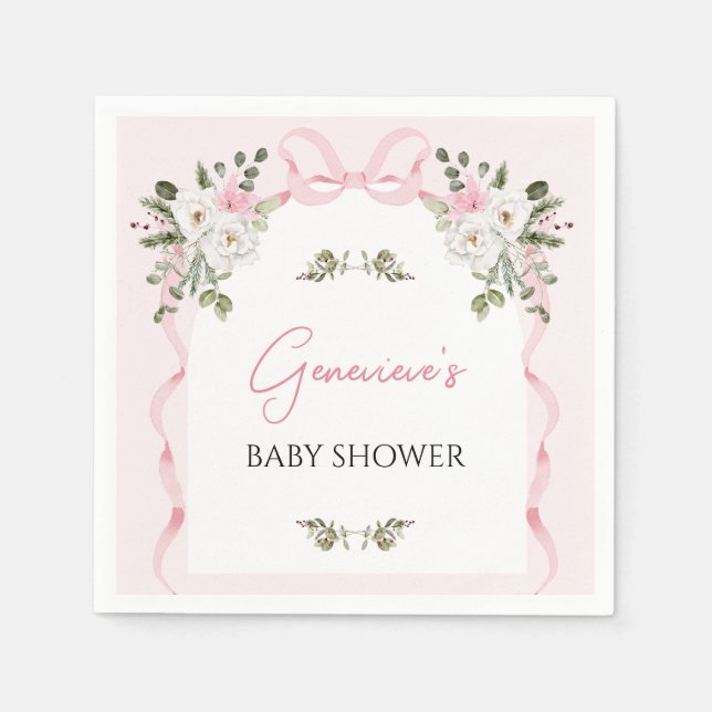 Croquette Pink Bow Arch Babydusche Papier Serviette (Vorderseite)