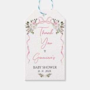 Croquette Pink Bow Floral Baby Dusche Geschenk Tag Geschenkanhänger