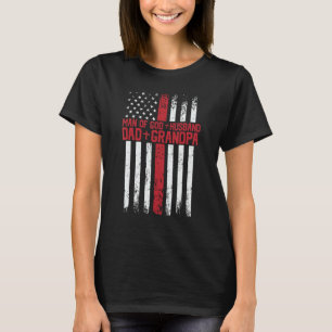 Cross American Flag Mann Gottes Ehemann Vater Opa T-Shirt