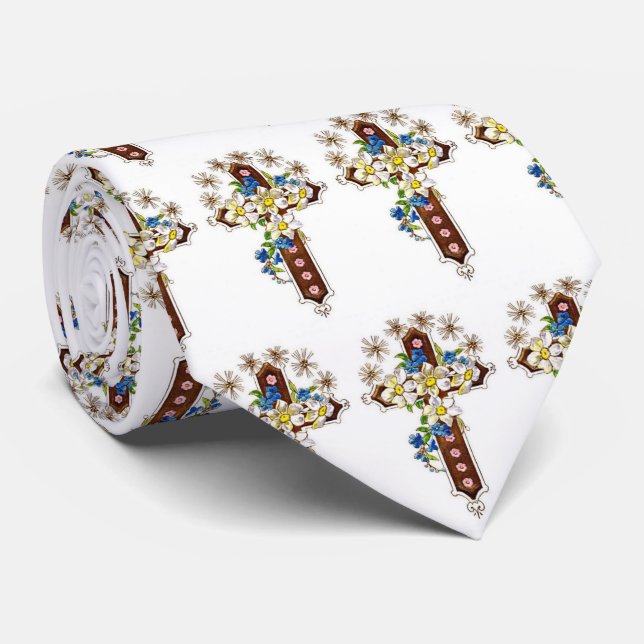 Cross And Flowers Neck Tie Krawatte (Gerollt)