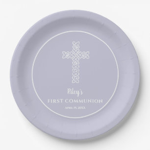 Cross Bale Lavender Communion Taufe Christening Pappteller