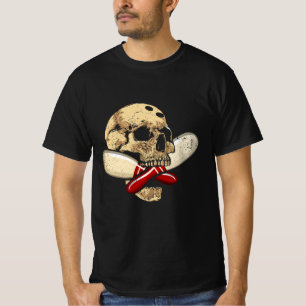 Cross Buttone Bowling Retro Skeleton Kopf Hallo T-Shirt