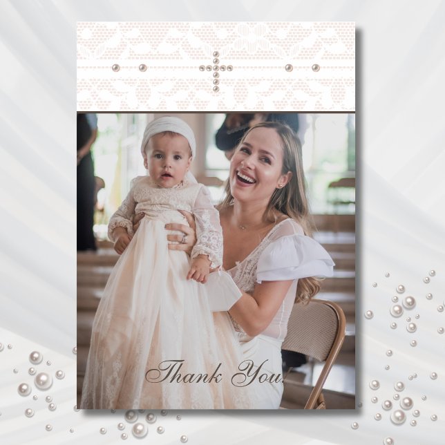 Cross Christian Baptism Photo Thank You Card Dankeskarte (Von Creator hochgeladen)