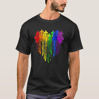Cross Christlich Driving Heart Lgbt Watercolor T-Shirt