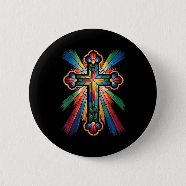 Cross Colorful Christian Religous  Button (Vorderseite)