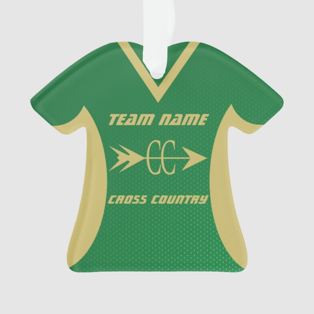 Cross Country Green und Gold Sports Jersey Ornament (Vorderseite)