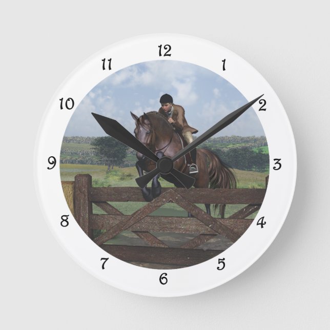 Cross Country - Jumping Horse Wall Clock Runde Wanduhr (Vorderseite)