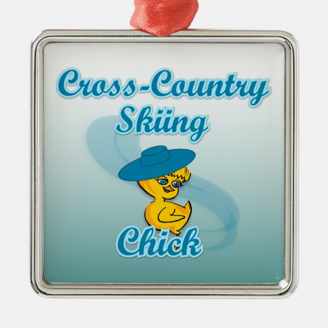 Cross-Country Skiing Chick #3 Silbernes Ornament (Vorne)