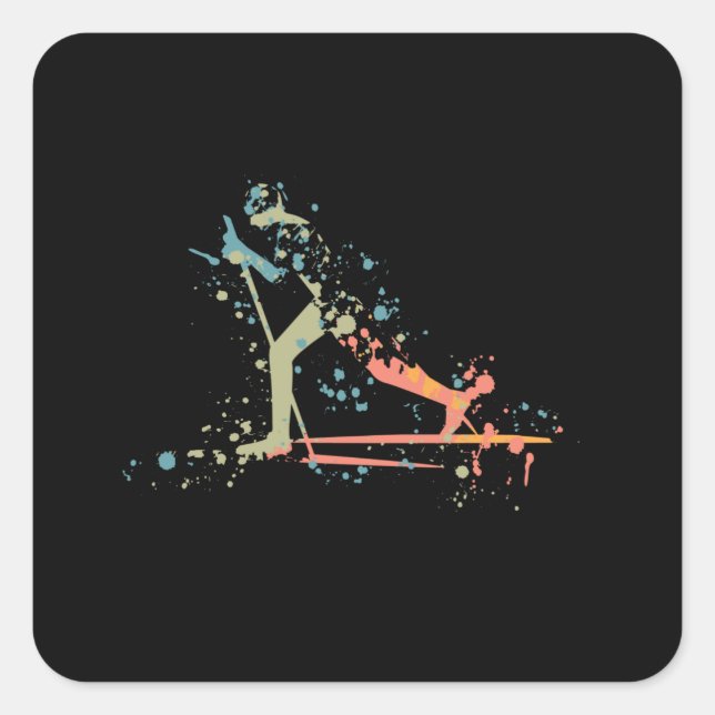 Cross Country Skiing Splash Quadratischer Aufkleber (Vorderseite)
