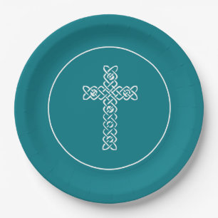 Cross Dark Aquamarin Communitytaufe Christen Pappteller