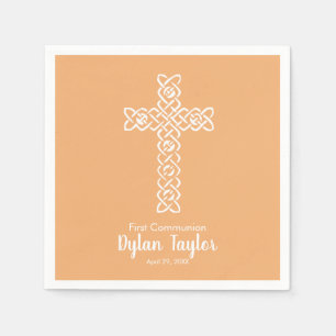 Cross Deep Peach Kommunion Taufe Christening Serviette