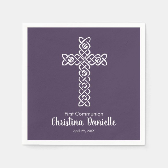 Cross-Eggplant | Kommunion Taufe Christening Serviette (Vorderseite)