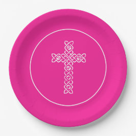 Cross Hot Pink Kommunion Taufe Christening Pappteller