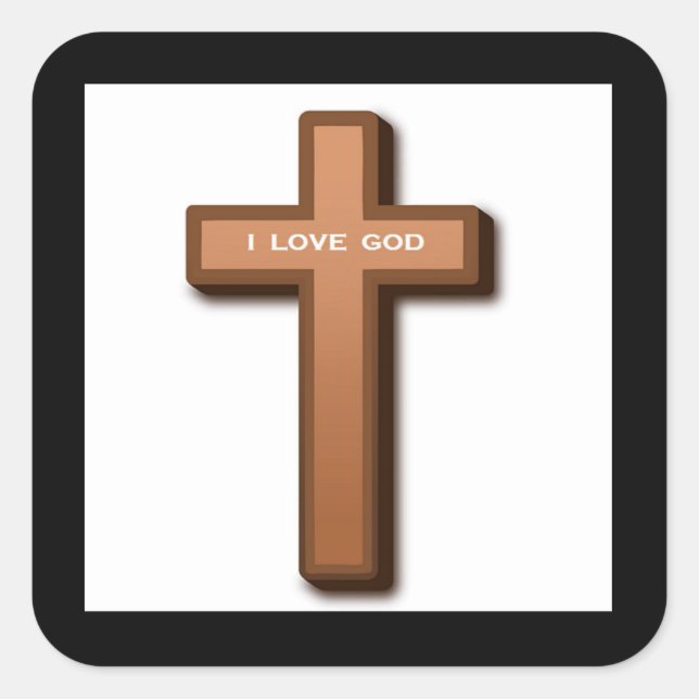 CROSS "I LIEBE GOD" QUADRATISCHER AUFKLEBER (Vorderseite)