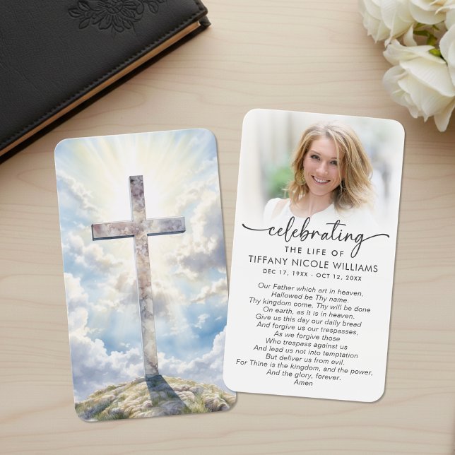 Cross Lord's Prayer Celebration of Life Photo Card (Von Creator hochgeladen)