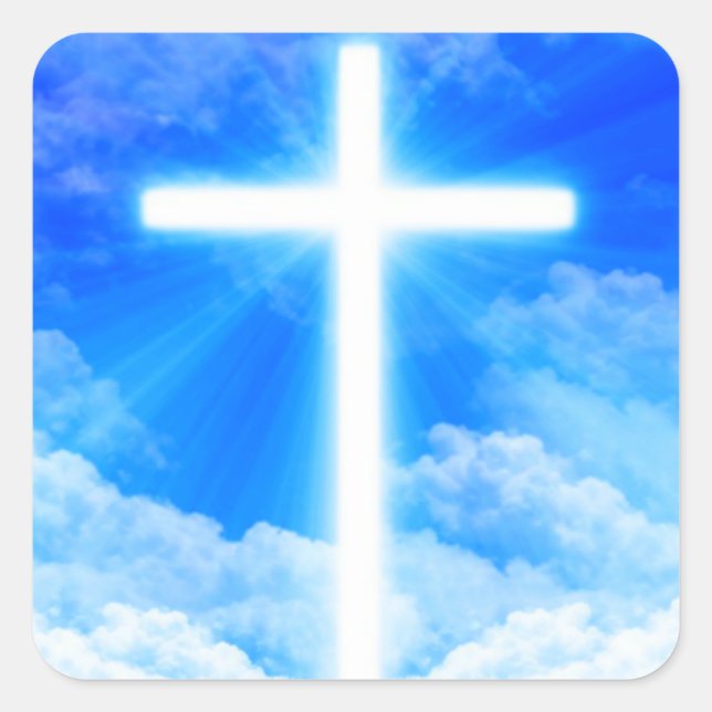 Cross of Light Jesus Christ Customizable Christian Quadratischer Aufkleber (Vorderseite)