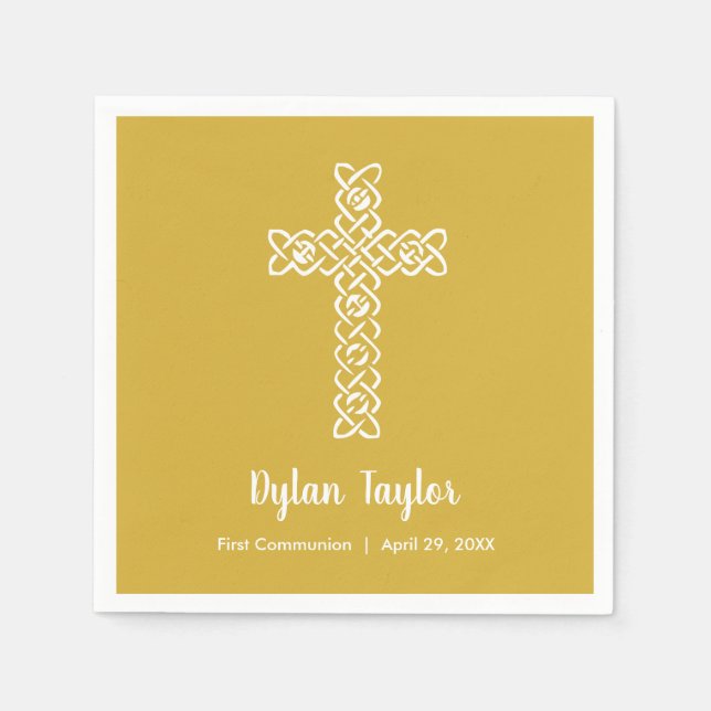 Cross on Bright Gold Communion Taufe Christening Serviette (Vorderseite)
