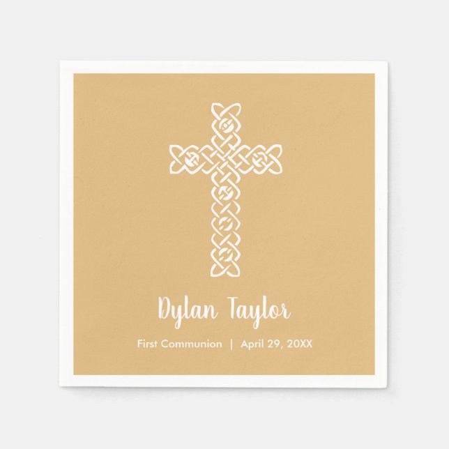 Cross on Gold Communion Taufe Christening Serviette (Vorderseite)