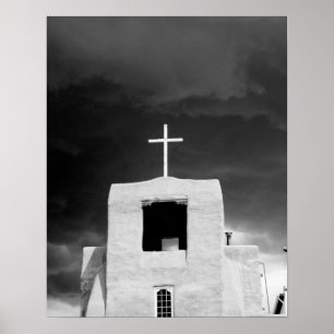 Cross on oldest church, San Miguel, Santa Fe, Poster
