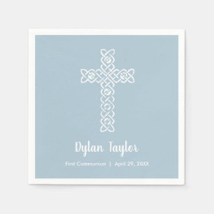 Cross on Steel Blue Religious Serviette