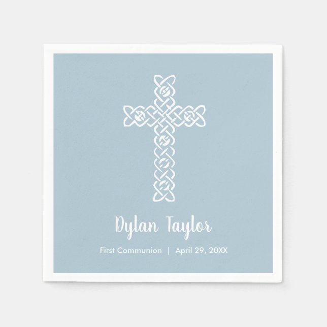 Cross on Steel Blue Religious Serviette (Vorderseite)