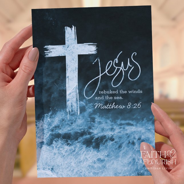 Cross on Water Dark Blue Scripting Church Bulletin (Von Creator hochgeladen)