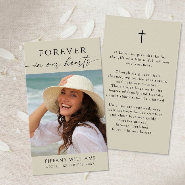 Cross Photo Forever Hearts Memorial Prayer Card (Von Creator hochgeladen)