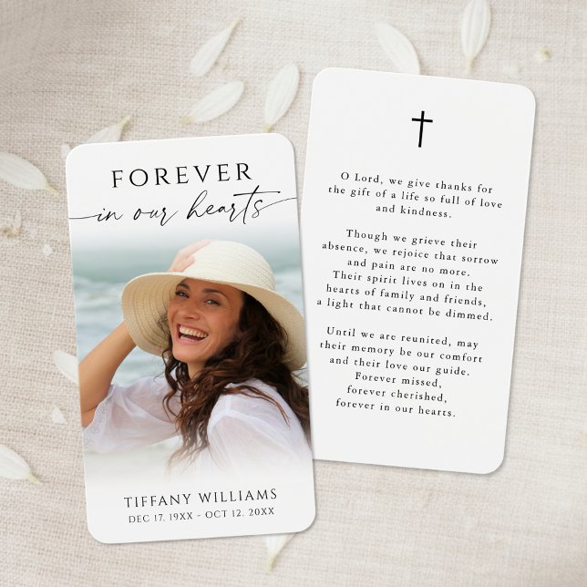 Cross Photo Forever Hearts Sympathy Prayer Card (Von Creator hochgeladen)