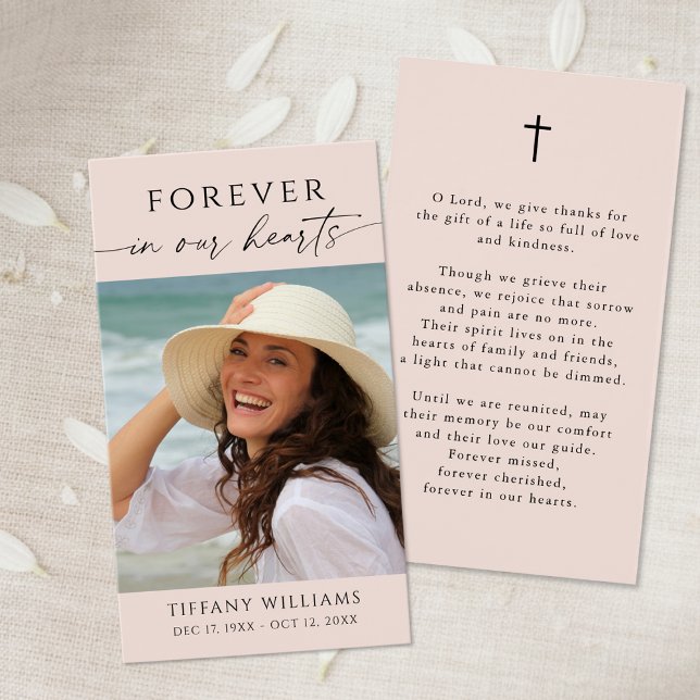 Cross Photo Forever Hearts Sympathy Prayer Card (Von Creator hochgeladen)