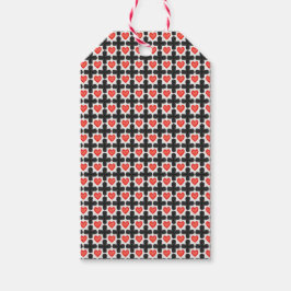 Cross Shaped Checkered Pattern with Red Hearts Geschenkanhänger