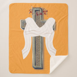 Cross Sherpa Blanket mit orangefarbenem Hintergrun Sherpadecke