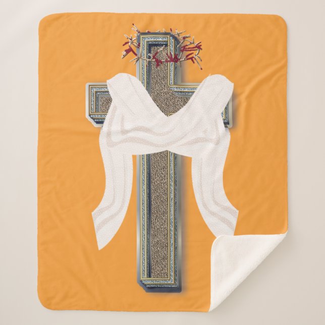 Cross Sherpa Blanket mit orangefarbenem Hintergrun Sherpadecke (Vorderseite)