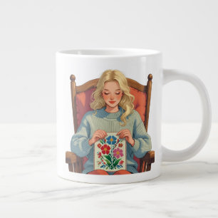 Cross-Stitch-Frau-Design - Kunsthandwerksliebhaber Jumbo-Tasse