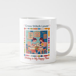Cross Stitch Lover-Stitching in My Happy Place Jumbo-Tasse