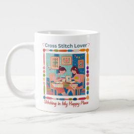 Cross Stitch Lover-Stitching in My Happy Place Jumbo-Tasse