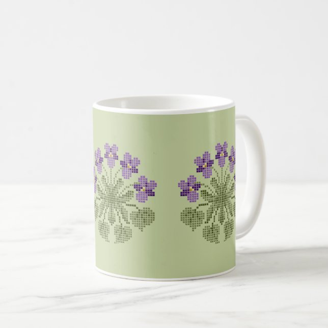 "Cross-Stitch" Violets Coffee Tasse (VorderseiteRechts)