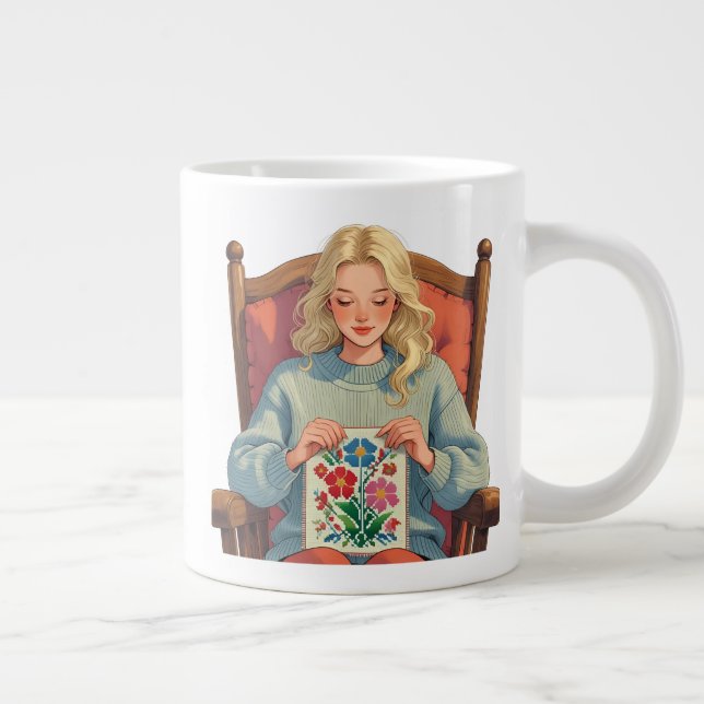 Cross Stitch Woman Design- Craft Lover Jumbo-Tasse (Rechts)