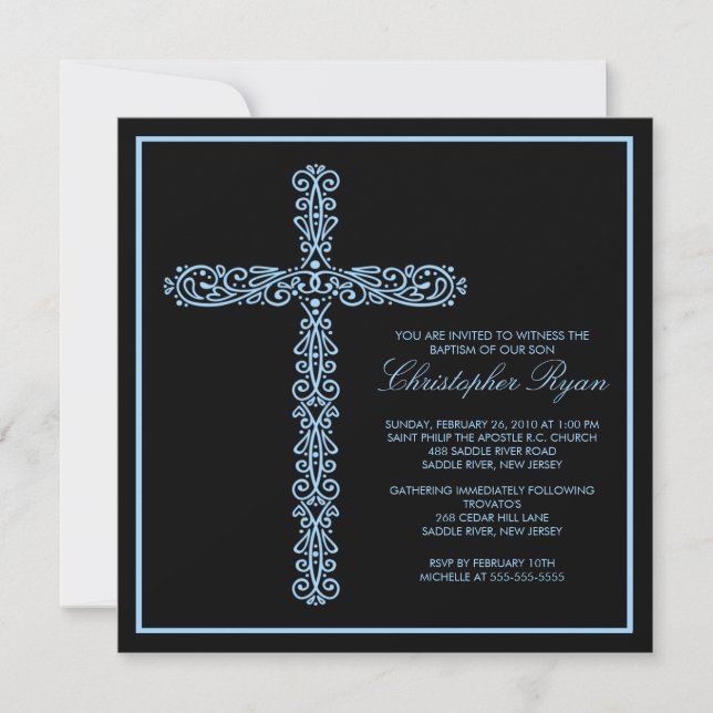 Cross-Taufe Christening Boy-Taufe Einladung (Vorderseite)