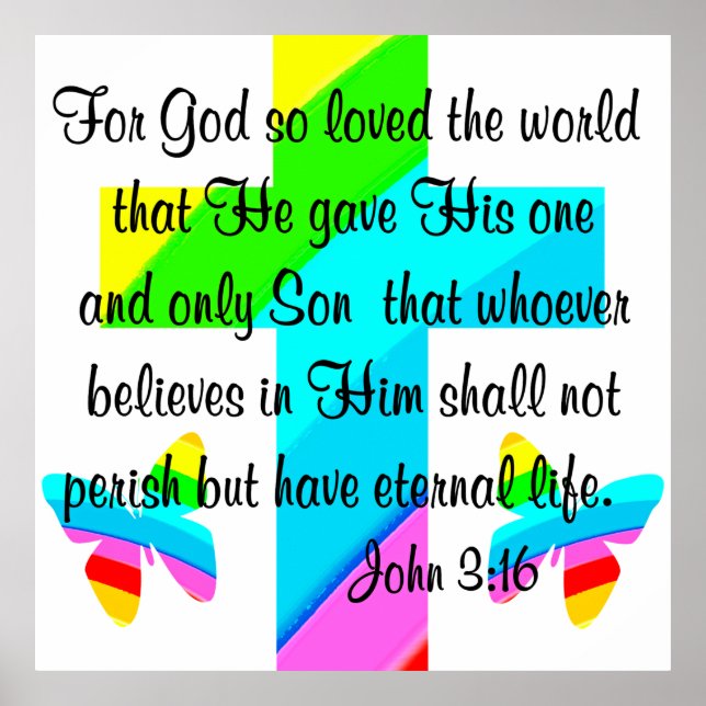 CROSS UND BUTTERFLY JOHN 3:16 DESIGN POSTER (Vorne)