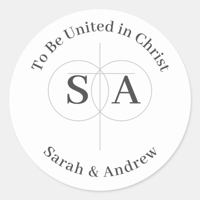 Cross und Rings Monogram Wedding Runder Aufkleber (Vorderseite)