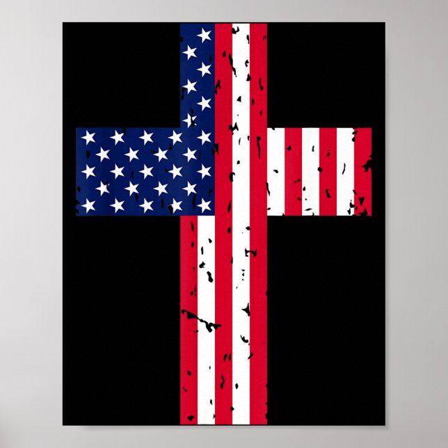 Cross Usa Flag Christian Religious Us America Fait Poster (Vorne)