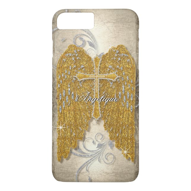 Cross w Glitzer Diamond Jewel Look Angel Wings Case-Mate iPhone Hülle (Rückseite)