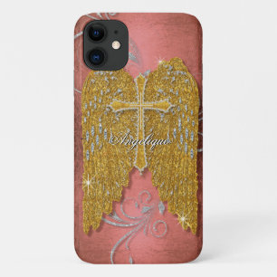 Cross w Gold Glitzer Diamond Jewel Angel Wings Case-Mate iPhone Hülle