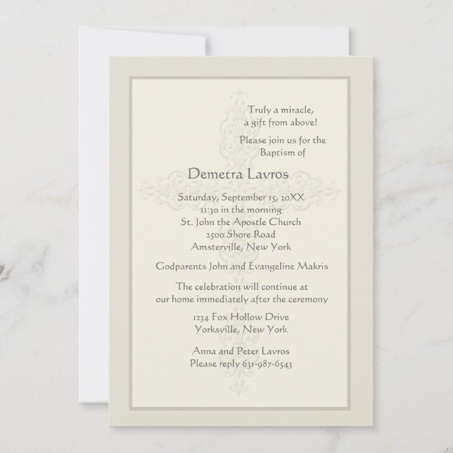 Cross Watermark Ecru Religiöse Einladung (Vorderseite)