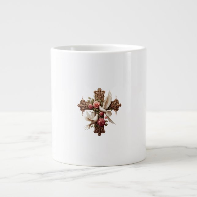 Cross with Doves - Christian Faith Inspirational D Jumbo-Tasse (Vorderseite)
