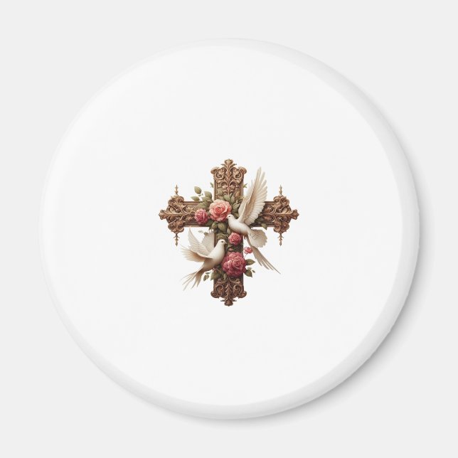 Cross with Doves - Christian Faith Inspirational D Magnet (Vorne)