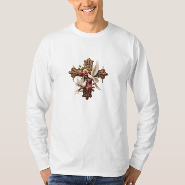 Cross with Doves - Christian Faith Inspirational D T-Shirt (Vorderseite)