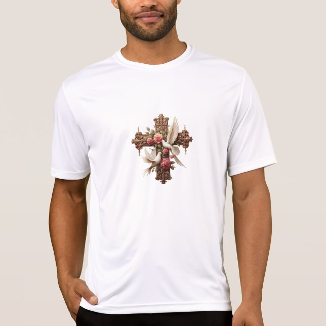 Cross with Doves - Christian Faith Inspirational D T-Shirt (Vorderseite)